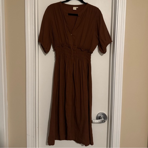 World of Crow Brown Elasticized Midi Dress Sz S - Picture 6 of 14